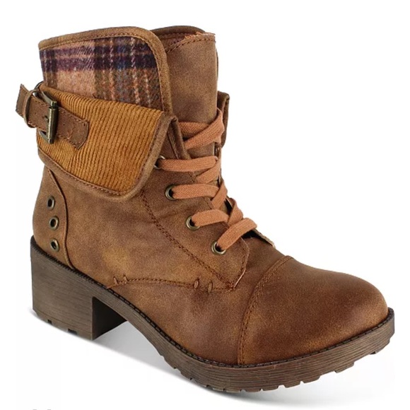 Rock & Candy Shoes - Like New! ROCK & CANDY by ZIGI Tan Sonni Lace Up Boots with Plaid Accent